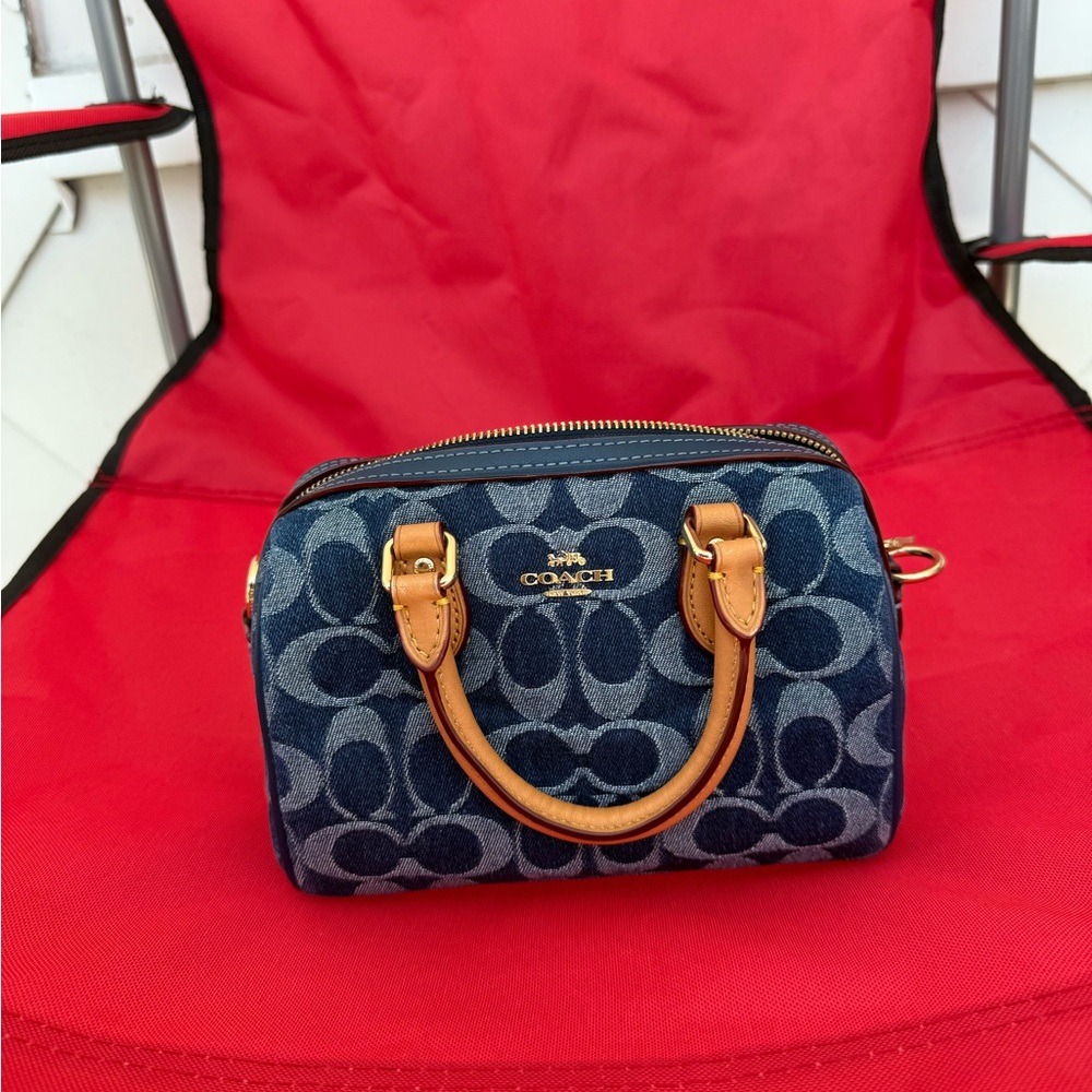Coach Mini Bag in Blue and Tan with Signature Style
